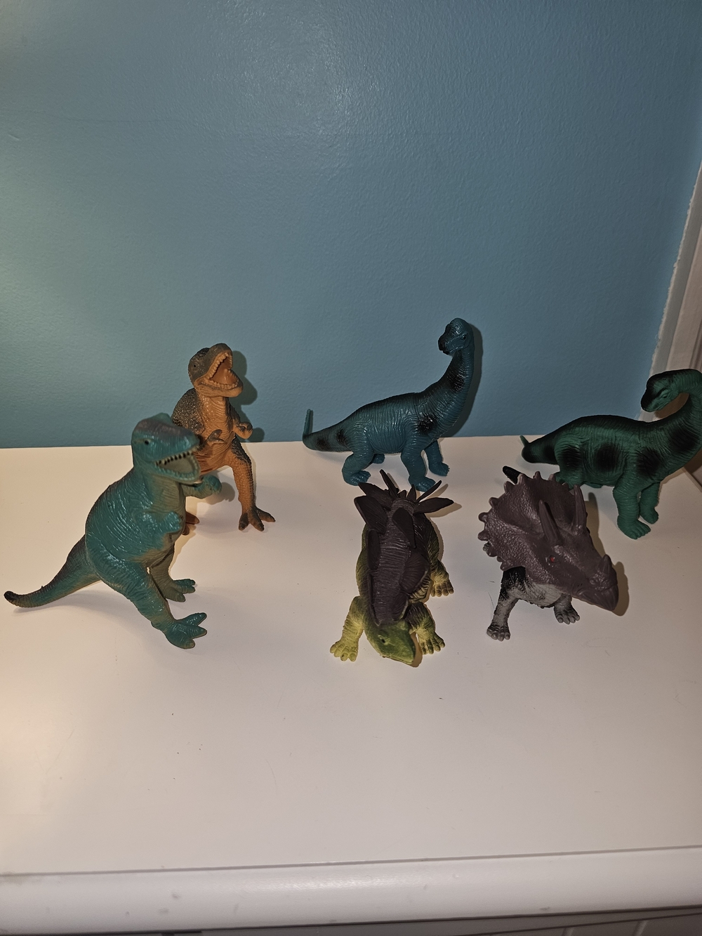6 - Set of Colorful Toy Dinosaurs - Blue, Green, Orange - T2
